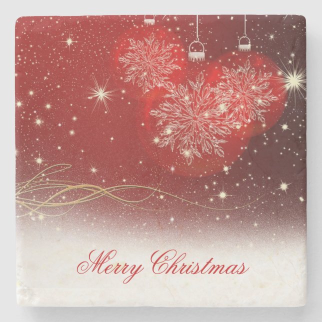 Festive “Merry Christmas” snowflakes ornaments Stone Coaster (Front)