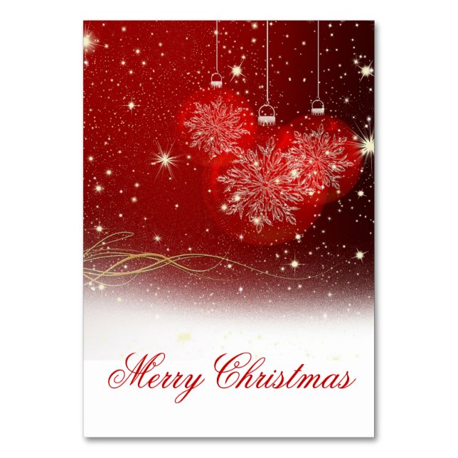 Festive “Merry Christmas” snowflakes ornaments Table Number (Front)