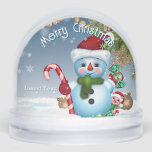 Festive Merry Christmas Snowman Keepsake Snowglobe<br><div class="desc">Celebrate the magic of the season with this elegant two-sided Christmas snow globe. Featuring a cute snowman holding a candy cane design on the front and a customisable holiday poem on the back set against a winter forest scene, it’s the perfect keepsake for commemorating a special year. Ideal for gifting...</div>