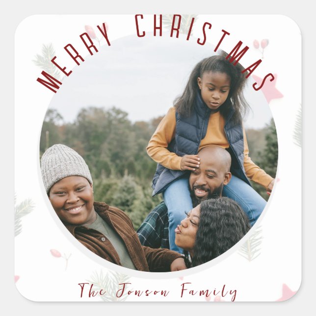 Festive Merry Christmas Square Sticker (Front)