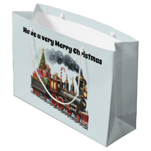Festive Merry Christmas train add text  Large Gift Bag