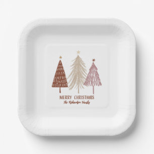 Festive Merry Christmas Trees Holiday Elegant Chic Paper Plate