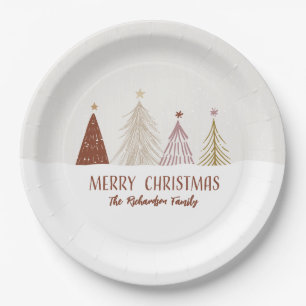 Festive Merry Christmas Trees Holiday Party Chic Paper Plate