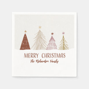 Festive Merry Christmas Trees Holiday Party Paper Napkin