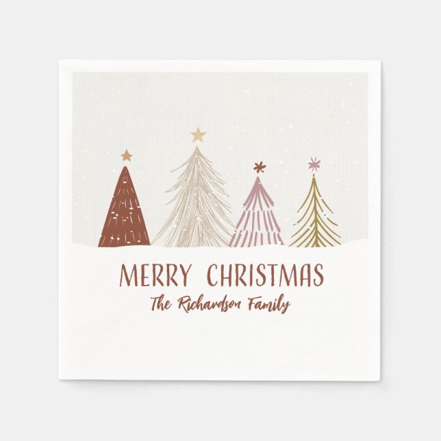Festive Merry Christmas Trees Holiday Party Paper Napkin (Front)
