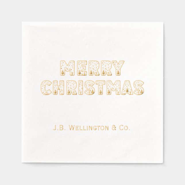 Festive Merry Christmas Typography Company Name Foil Napkins (Front)
