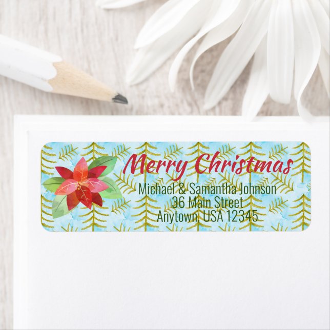 Festive Merry Christmas Watercolor Poinsettia   (Insitu)