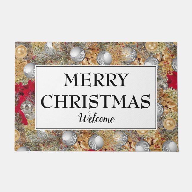 Festive MERRY CHRISTMAS Welcome Doormat (Front)