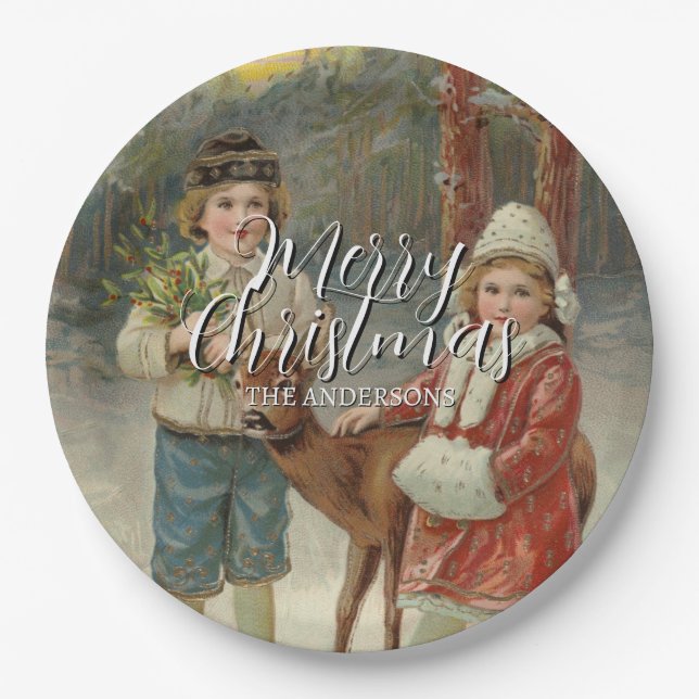 Festive Merry Christmas Winter Children Paper Plate (Front)