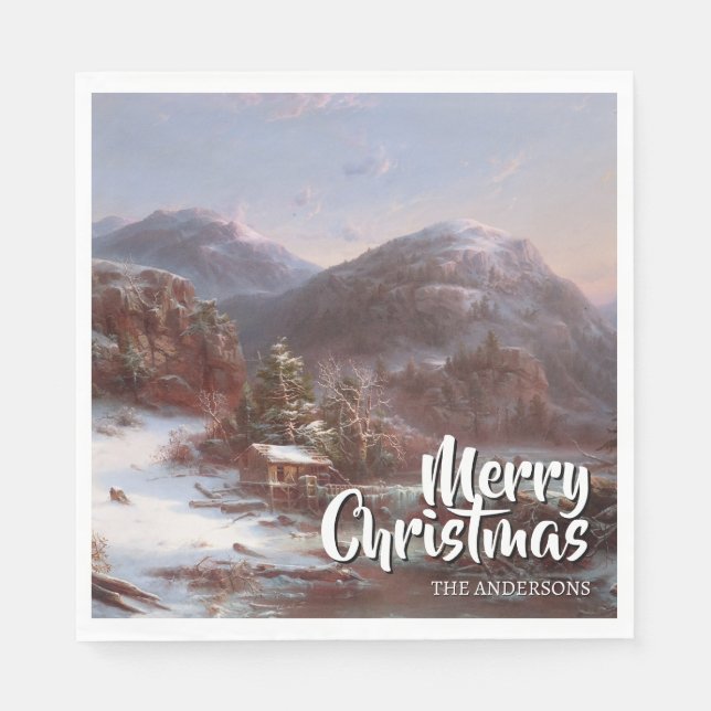 Festive Merry Christmas Winter Gignoux Napkin (Front)