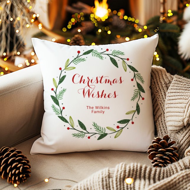 Festive Merry Christmas Wreath Holiday Design Cushion (Creator Uploaded)