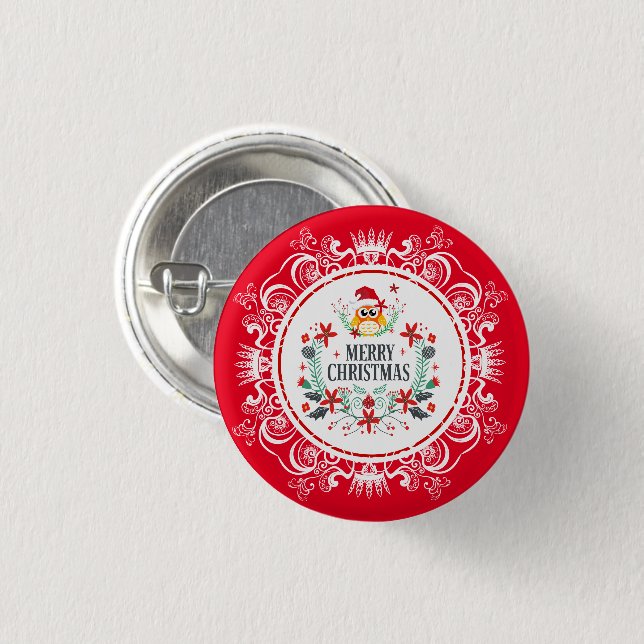 Festive Merry Christmas Wreath & White Crown Frame 3 Cm Round Badge (Front & Back)