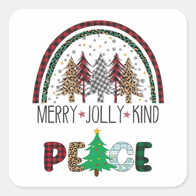 Festive Merry Jolly Kind Merry Christmas Tree Square Sticker (Front)