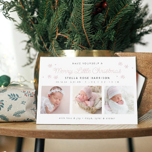 Festive Merry Little Christmas Pink Birth Photos Holiday Card