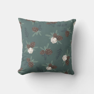 Festive Merry Pine Cone Green Holiday Christmas Cushion