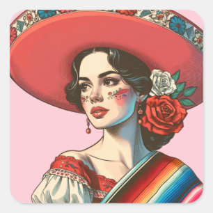 Festive Mexican Fiesta Party Favour Square Sticker