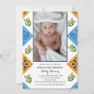 Festive Mexican Paper Fan Cactus Baby Shower Invitation