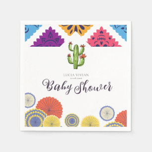 Festive Mexican Paper Fan Cactus Baby Shower Napkin