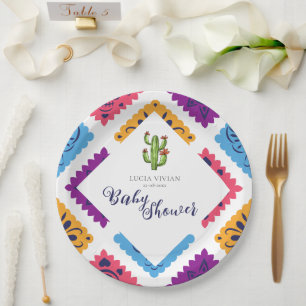 Festive Mexican Paper Fan Cactus Baby Shower Paper Plate