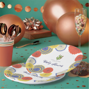Festive Mexican Paper Fan Cactus Baby Shower Paper Plate