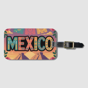Festive Mexico Illustration with Pyramids  Luggage Tag