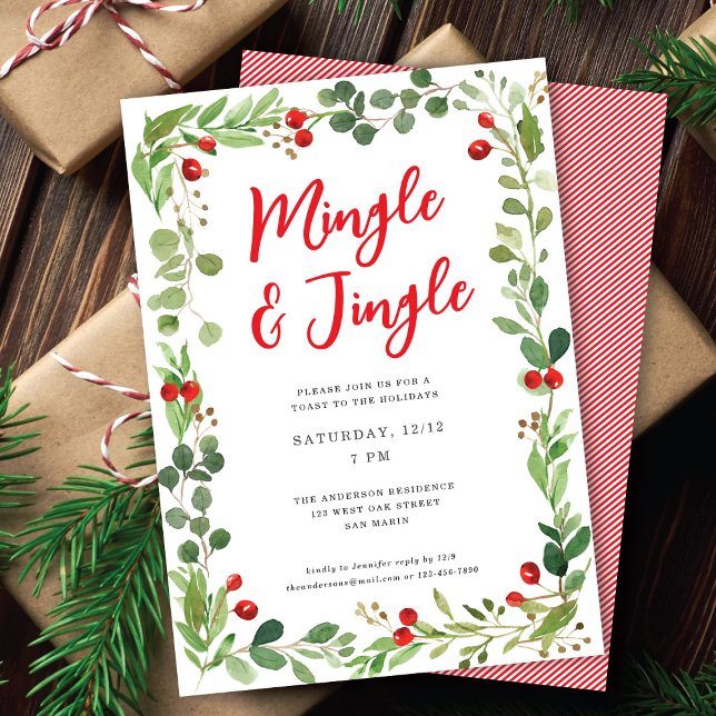 Festive Mingle & Jingle Botanical Christmas Party Holiday Card (Creator Uploaded)