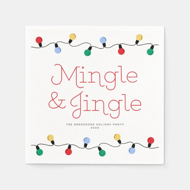 Festive Mingle & Jingle Colourful Christmas Lights Napkin (Front)