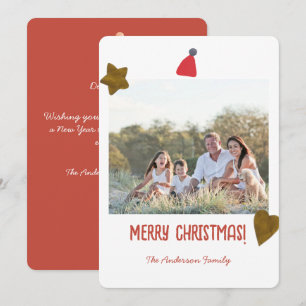 Festive Minimal Gold Heart Star Christmas Photo Holiday Card