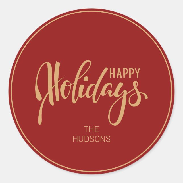 Festive Minimalist Christmas Red Gold Holidays Classic Round Sticker (Front)