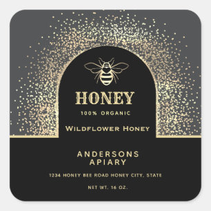 Festive Minimalist Modern gold honey bee honey jar Square Sticker