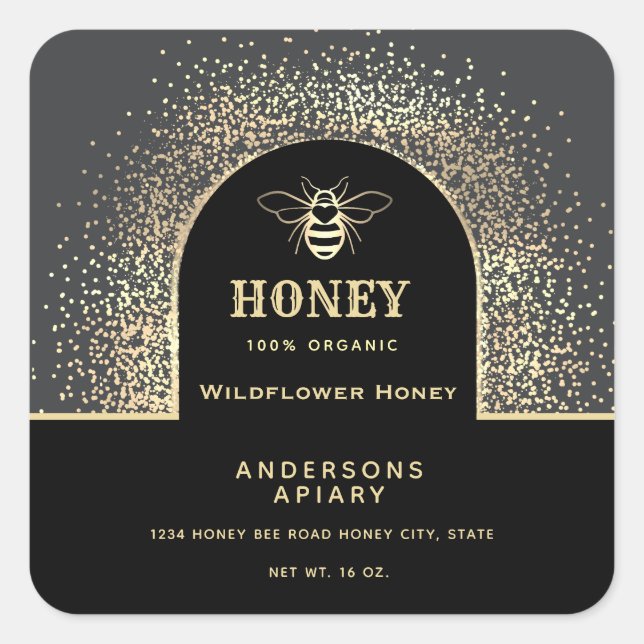 Festive Minimalist Modern gold honey bee honey jar Square Sticker (Front)