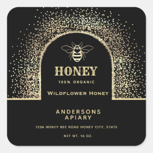 Festive Minimalist Modern gold honey bee honey jar Square Sticker