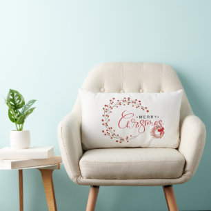 Festive Minimalist Red Berries Merry Christmas Lumbar Cushion