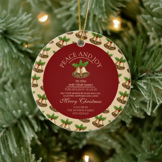 Festive Mistletoe Bells, Christmas Photo Ceramic Tree Decoration (Tree)