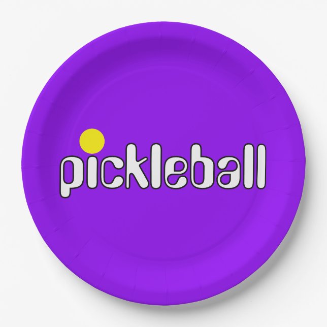 Festive Mod PICKLEBALL Text Purple Background Paper Plate (Front)