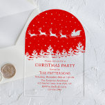 Festive Modern Christmas Party Santa Red Acrylic Invitations<br><div class="desc">Festive Modern Christmas Party Santa Red Christmas Party Acrylic Invitations features a silhouette of Santa flying over trees as snow falls with your personalised Christmas Party Invitation below. Designed by ©2024 Evco Holidays www.zazzle.com/store/evcoholidays</div>