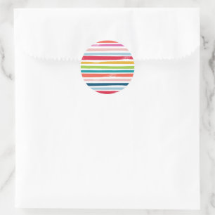 FESTIVE modern colourful bold brushed stripe Classic Round Sticker