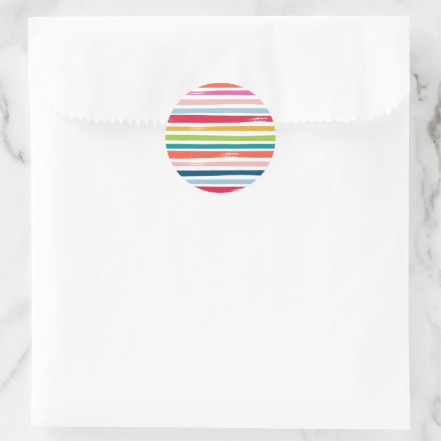 FESTIVE modern colourful bold brushed stripe Classic Round Sticker (Bag)