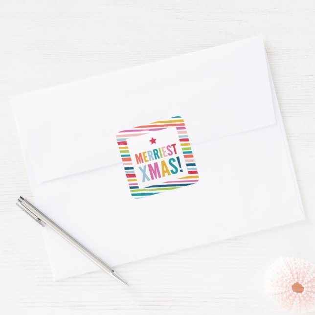 FESTIVE modern colourful bold brushed stripe Square Sticker (Envelope)