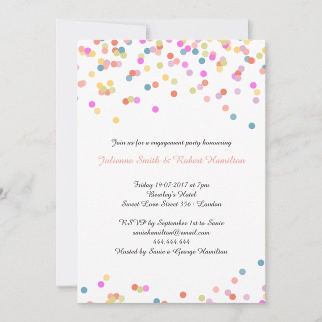 Festive Modern Confetti Engagement Party Invitation (Front)