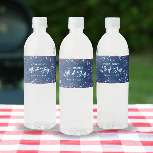 Festive Modern Fireworks Custom 4th of July Party Water Bottle Label