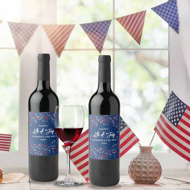 Festive Modern Fireworks, Custom Text 4th of July Wine Label (Creator Uploaded)
