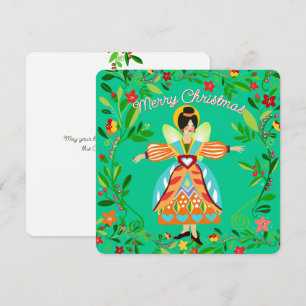 Festive Modern Folk Angel Tangerine Flat Holiday Card