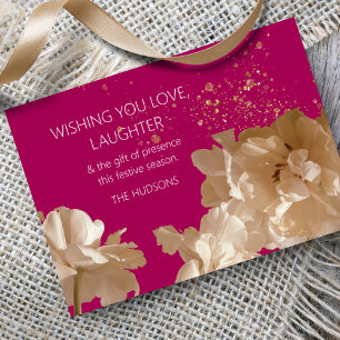Festive Modern Fuschia Gold Dust Floral Christmas Holiday Card