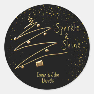 Festive, Modern, Gold and Black,  Classic Round Sticker