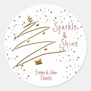 Festive Modern Gold and Red Classic Round Sticker