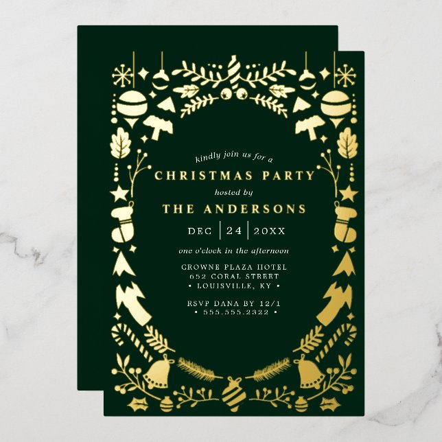 Festive Modern Gold Dark Green Christmas Party (Front/Back)