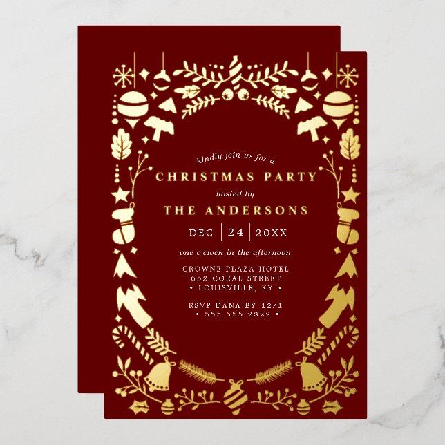 Festive Modern Gold Dark Red Christmas Party (Front/Back)