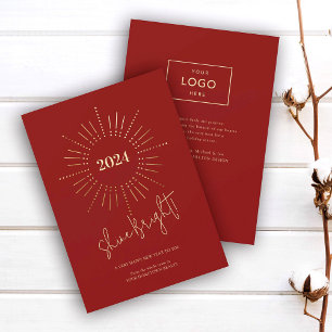 Festive Modern Gold Sunburst New Years Business Holiday Card