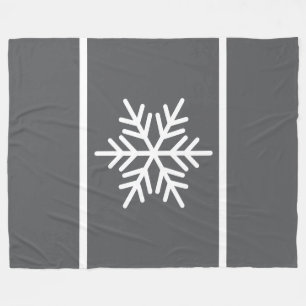 Festive Modern Grey White Nordic Snowflake Stripes Fleece Blanket